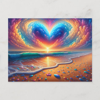 Rainbow Heart Cloud Over the Beach Briefkaart