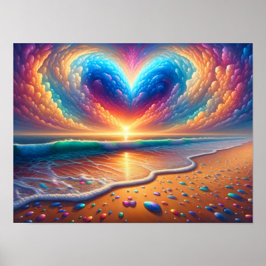 Rainbow Heart Cloud Over the Beach Poster (Voorkant)