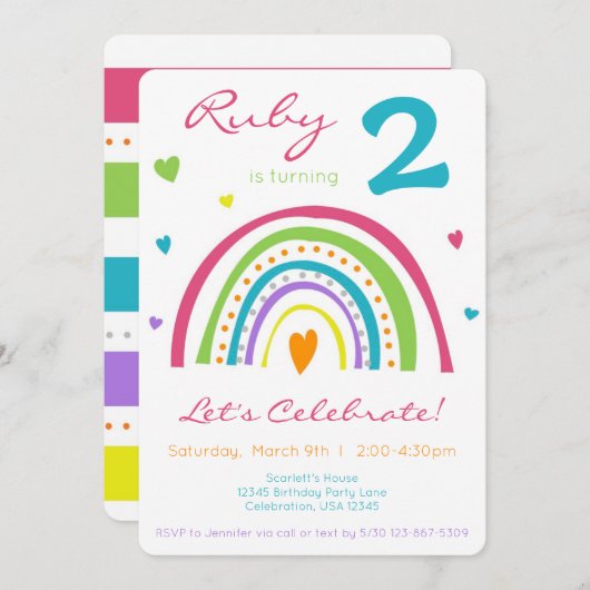 Rainbow & Heart Colorful Boho Little Girl Birthday Kaart (Voorkant / Achterkant)