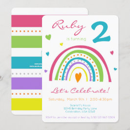 Rainbow & Heart Colorful Boho Little Girl Birthday Kaart