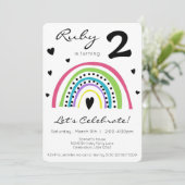 Rainbow & Heart Colorful Boho Little Girl Birthday Kaart (Staand voorkant)