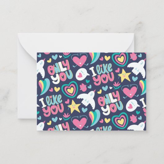 Rainbow Heart Doodle Pattern Cute Valentijnsdag Notitiekaartje (Achterkant)