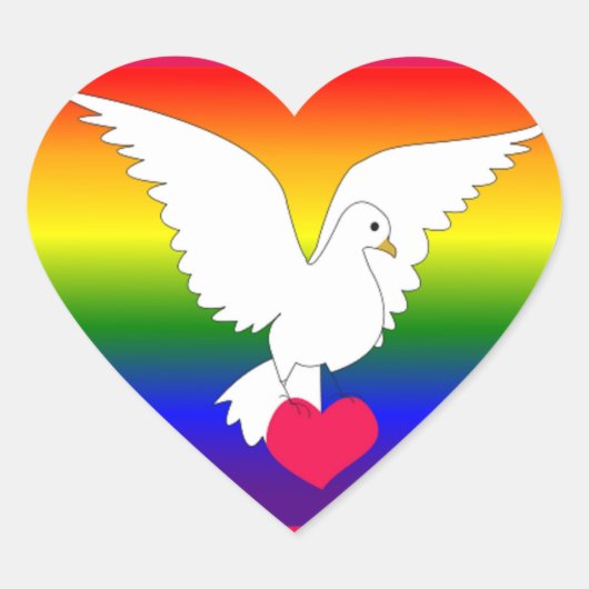 RAINBOW HEART DOVE HART STICKER (Voorkant)