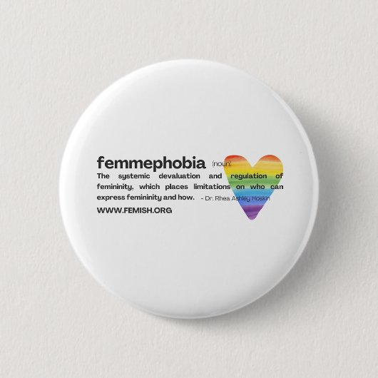 Rainbow Heart FEMMEPHOBIA Pin Ronde Button 5,7 Cm (Voorkant)
