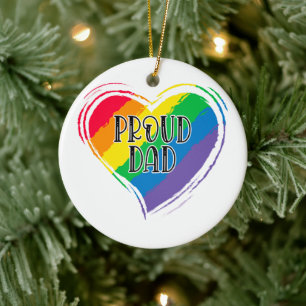 Rainbow Heart Flag Proud Dad LGBT Gay Pride Month Keramisch Ornament