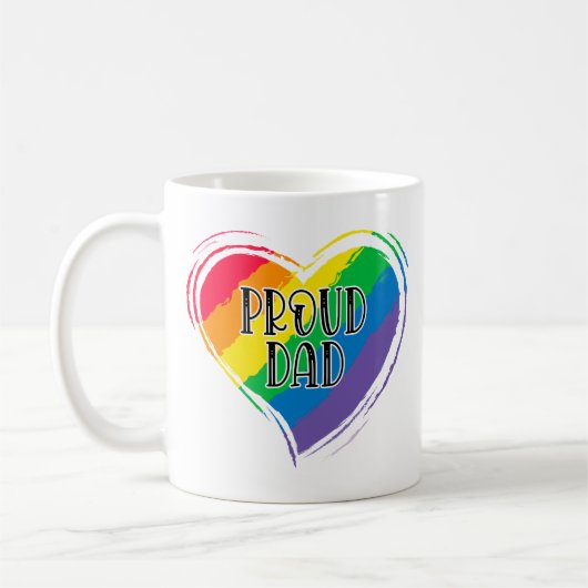 Rainbow Heart Flag Proud Dad LGBT Gay Pride Month Koffiemok (Links)