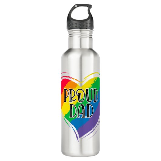 Rainbow Heart Flag Proud Dad LGBT Gay Pride Month Waterfles (Voorkant)