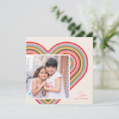 Rainbow Heart Flat Valentijnsdag Kaart - Roze (Staand voorkant)