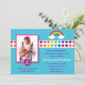 Rainbow Heart Foto Birthday Invitations Kaart (Staand voorkant)