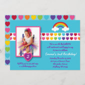 Rainbow Heart Foto Birthday Invitations Kaart (Voorkant / Achterkant)