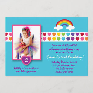 Rainbow Heart Foto Birthday Invitations Kaart