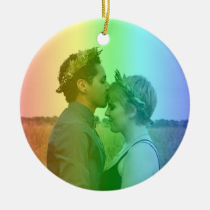 Rainbow Heart Foto Snowflakes Kerstmis LGBTQ Keramisch Ornament