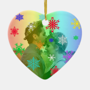 Rainbow Heart Foto Snowflakes Kerstmis LGBTQ Keramisch Ornament