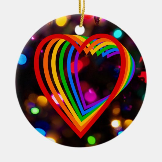 Rainbow Heart Keramisch Ornament (Voorkant)