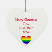 Rainbow Heart Kerstmis LGBTQ Keramisch Ornament (Achterkant)