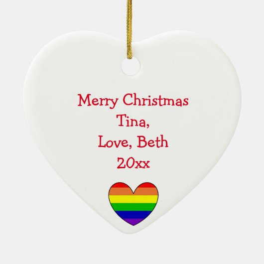 Rainbow Heart Kerstmis LGBTQ Keramisch Ornament (Achterkant)