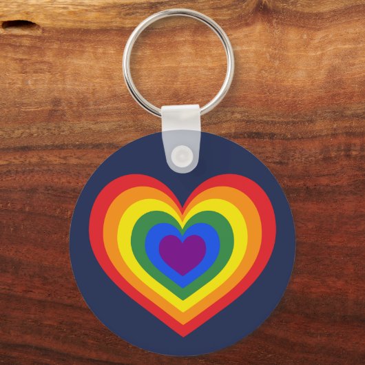 Rainbow Heart LGBTQ Pride op Navy Blue Sleutelhanger (Voorkant)