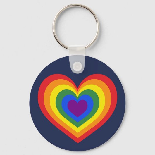 Rainbow Heart LGBTQ Pride op Navy Blue Sleutelhanger (Achterkant)