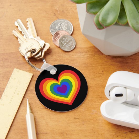 Rainbow Heart LGBTQ Pride op zwart Sleutelhanger (Bureau)