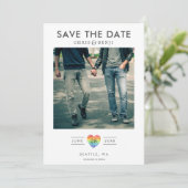 Rainbow Heart LGBTQ Save the Date with Photo (Staand voorkant)