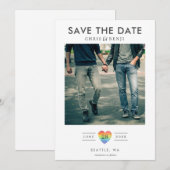 Rainbow Heart LGBTQ Save the Date with Photo (Voorkant / Achterkant)