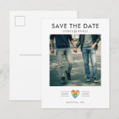Rainbow Heart LGBTQ Save the Date with Photo Briefkaart (Voorkant / Achterkant)
