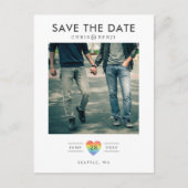 Rainbow Heart LGBTQ Save the Date with Photo Briefkaart (Voorkant)
