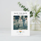 Rainbow Heart LGBTQ Save the Date with Photo Briefkaart (Staand voorkant)