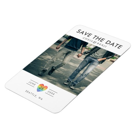 Rainbow Heart LGBTQ Save the Date with Photo Magneet (Linkerzijde)