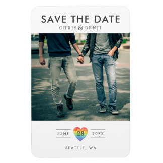 Rainbow Heart LGBTQ Save the Date with Photo Magneet