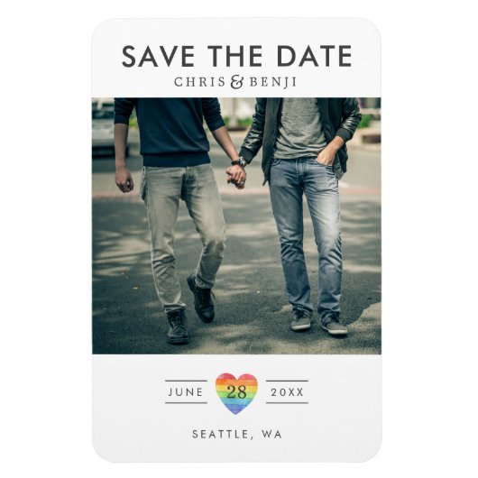 Rainbow Heart LGBTQ Save the Date with Photo Magneet (Verticaal)