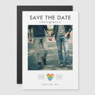 Rainbow Heart LGBTQ Save the Date with Photo Magnetische Uitnodiging