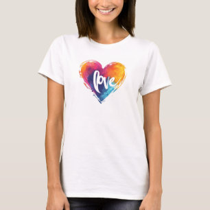 Rainbow Heart Liefde Slogan T-shirt