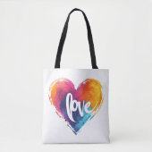 Rainbow Heart Liefde Slogan Tote Bag (Voorkant)