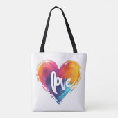 Rainbow Heart Liefde Slogan Tote Bag (Achterkant)