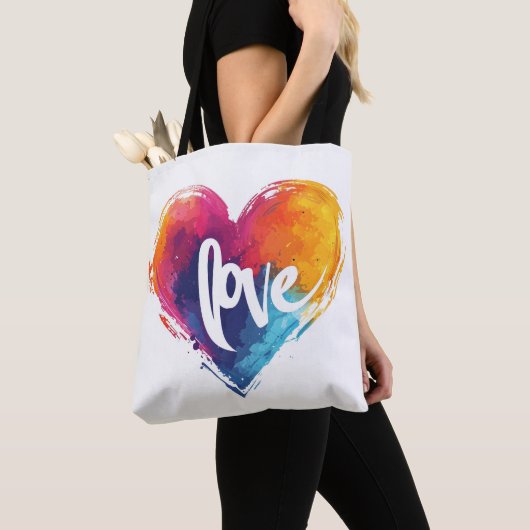 Rainbow Heart Liefde Slogan Tote Bag (Dichtbij)