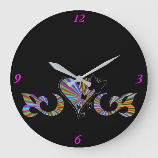 Rainbow Heart Lily en Butterfly Grote Klok (Voorkant)
