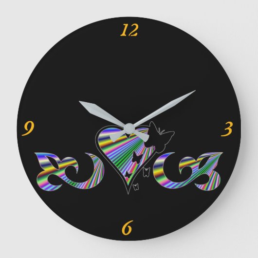 Rainbow Heart Lily en Butterfly Grote Klok (Voorkant)