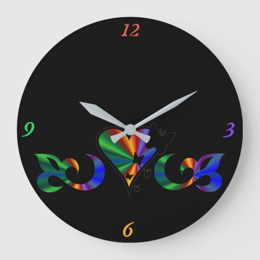 Rainbow Heart Lily en Butterfly Grote Klok (Voorkant)