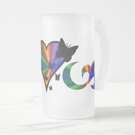 Rainbow Heart Lily en Butterfly Matglas Bierpul (Voorkant rechts)