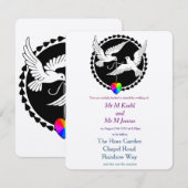 Rainbow Heart Love Doves Gay Huwelijksuitnodiging Kaart (Voorkant / Achterkant)