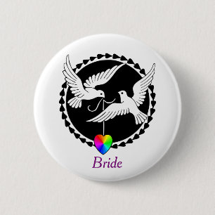 Rainbow Heart Love Doves Lesbian Bride's Badge Ronde Button 5,7 Cm