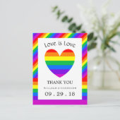 Rainbow Heart Love is Liefde Bruiloft Dank u Briefkaart (Staand voorkant)