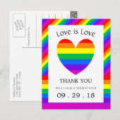 Rainbow Heart Love is Liefde Bruiloft Dank u Briefkaart (Voorkant / Achterkant)