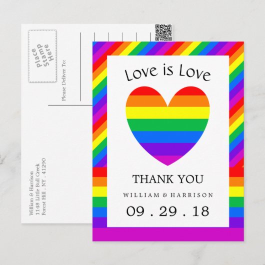 Rainbow Heart Love is Liefde Bruiloft Dank u Briefkaart (Voorkant / Achterkant)