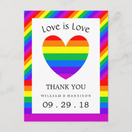 Rainbow Heart Love is Liefde Bruiloft Dank u Briefkaart