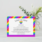Rainbow Heart Love is liefde bruiloft detail Informatiekaartje (Staand voorkant)