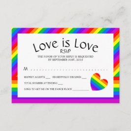 Rainbow Heart Love is Liefde Bruiloft RSVP Kaartje