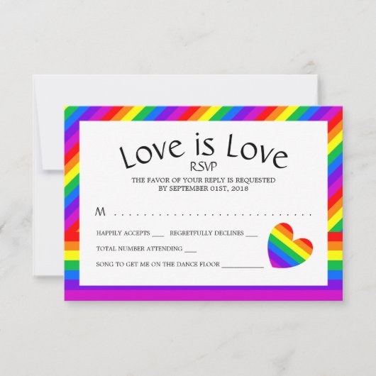 Rainbow Heart Love is Liefde Bruiloft RSVP Kaartje (Voorkant)