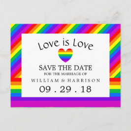 Rainbow Heart Love is Liefde Bruiloft Save The Dat Aankondigingskaart